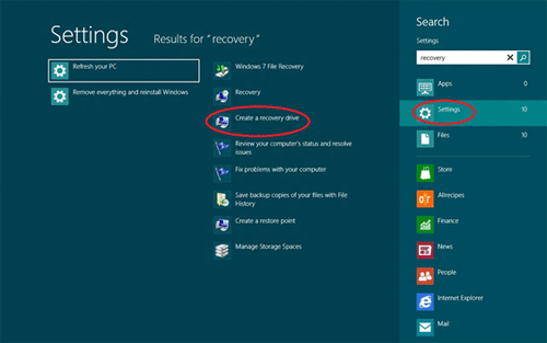 Windows 8 Desktop, Search, Recovery
